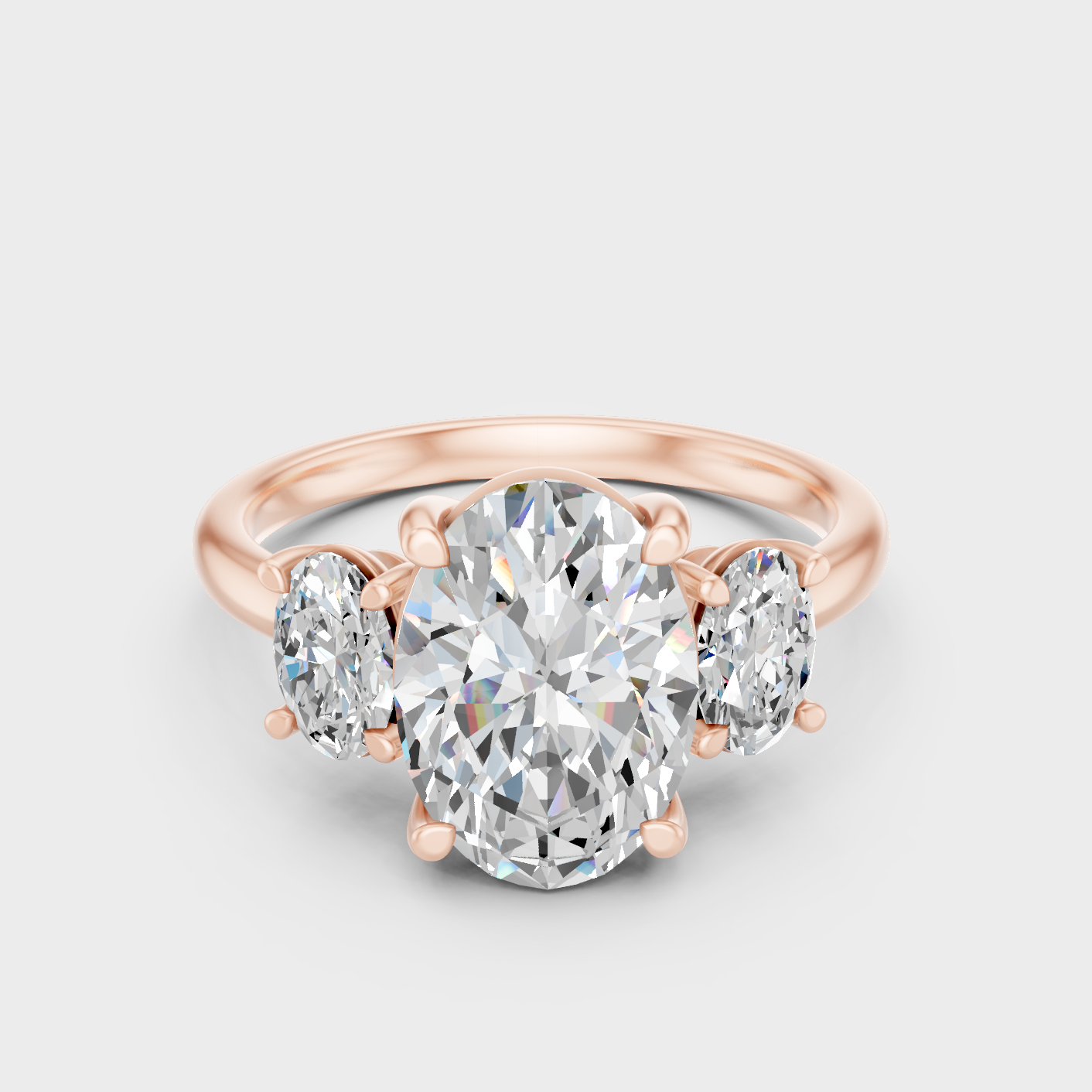 Contemporary Oval Lab Diamond Three Stone Ring In Rose Gold